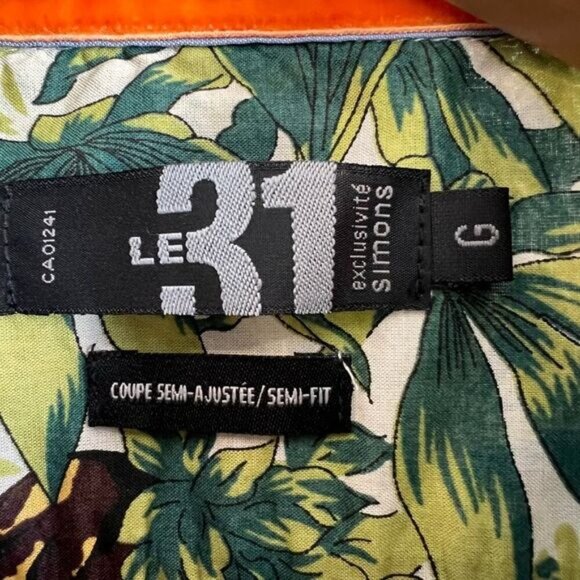 Le 31 Men’s Large Green Floral Hawaiian Camp Long Sleeve Button Down Shirt - Picture 3 of 11